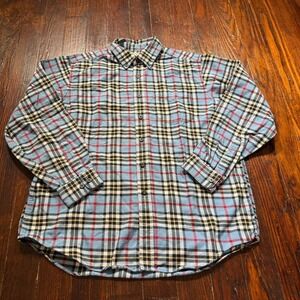 LL Bean Flannel Shirt Mens Large Blue Plaid Button Up Long Sleeve Normcore